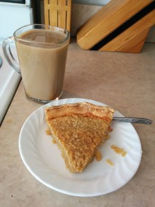 My wife's Bourbon Buttermilk pie with coffee in my dalek mug.