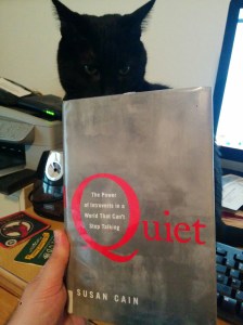 Quiet in hardcover, with avid reader cat, Bagheera.