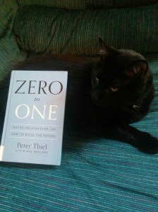 Zero to One in hardcover with avid reader cat, Bagheera